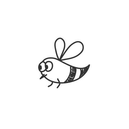 Cute doodle bee. Vector hand drawn illustration. Black and white .のイラスト素材