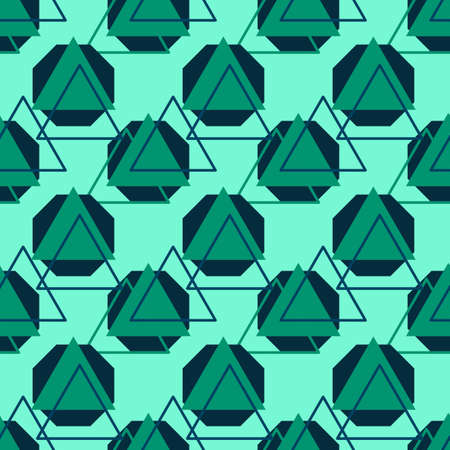 Geometric line and shape abstract seamless background with triangle and polygon. Three colors. Vector illustration. Wrapping paper. Scrap paper. Tile roof. Vector illustration. Background. Graphic texture for design and surfaces.のイラスト素材