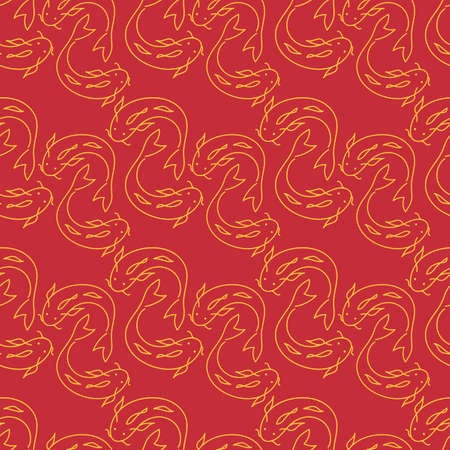 Hand drawn outline Koi fish . Vector seamless pattern. Doodle art.のイラスト素材