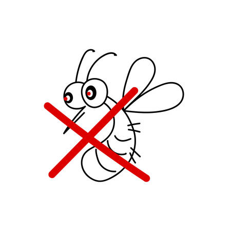 Vector illustration of flying mosquito. A flock of funny insect. Poster, sale of funds against blood-sucking aggressors.のイラスト素材