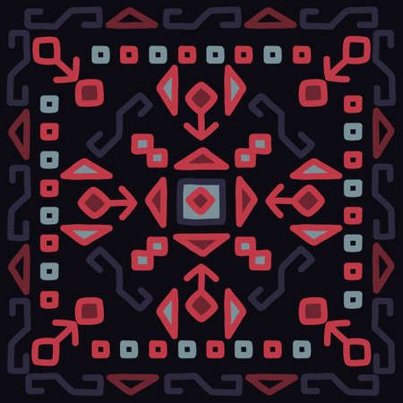 Oriental mosaic square rug kilim. Traditional geometric ornaments. Vector original design.のイラスト素材