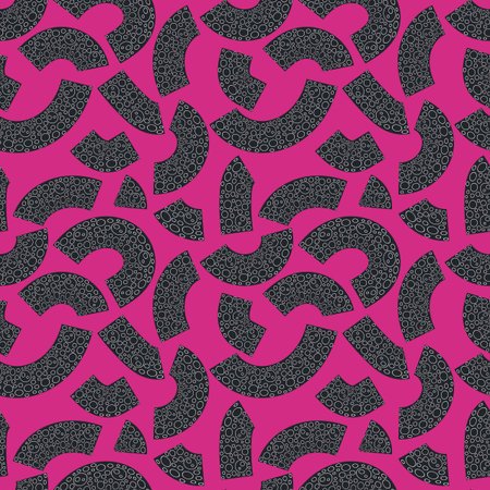 Geometric vector seamless pattern on a bright background. Dark curved shapes are filled with white...