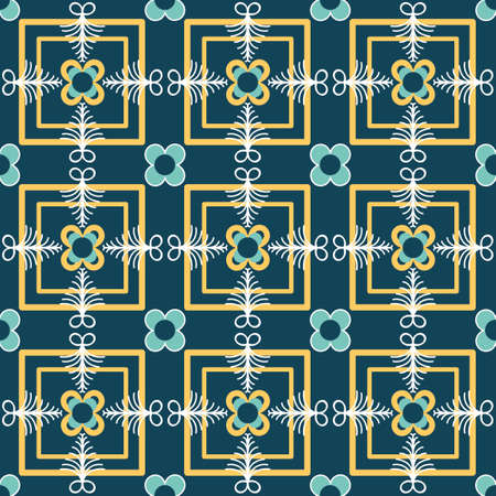Geometric abstract seamless vector pattern. Decorative surface background. Endless texture, patchwork. Mosaic tiles, stylized Ethnic symbols, folk print.のイラスト素材