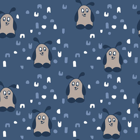 Cute funny cartoon monsters. Hand drawn seamless pattern on blue background.のイラスト素材