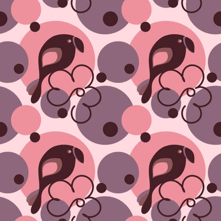 Exotic birds, flowers, Polka dot of different sizes. Vector seamless patterns for fabric and other surfaces.のイラスト素材