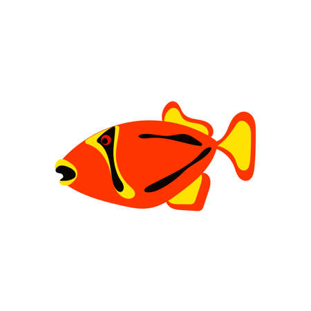 Vector illustration of a fish silhouette. Isolated on a white background . Colorful cartoon exotic fish . Flat design for your project. Orange, black, yellow.のイラスト素材