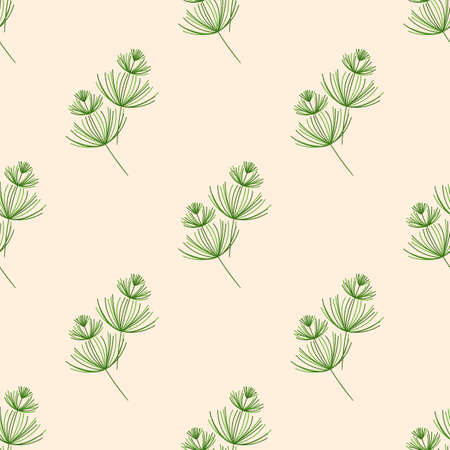 Seamless Botanical pattern. Herbaceous plants with soft thin leaves . Horsetail, a medicinal plant. Vector hand-Drawn background for surface design. Green plants on a whiteのイラスト素材