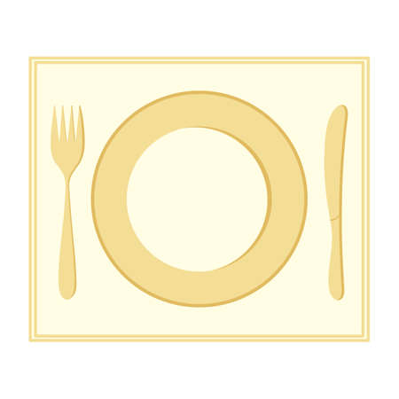 Plate, fork, and knife. Insulated Cutlery on a napkin. Dinnerware. Vector illustration for your design.のイラスト素材