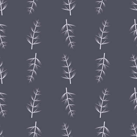 Seamless background. Twigs of herbaceous plants. Hand drawn decorative floral ornamental background. Vector illustration. White and blue.のイラスト素材
