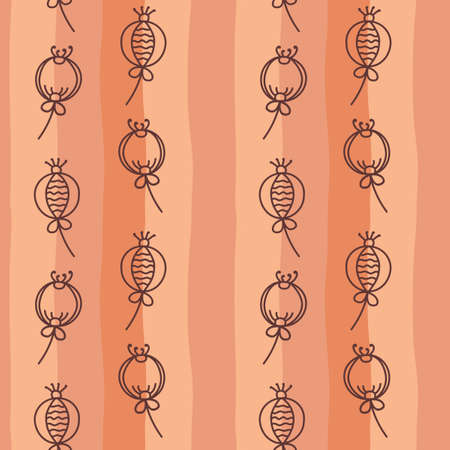 Seamless pattern. Stylized flower buds on a background of vertical stripes. Folk art, ethnic culture. Elements Doodle hand drawn vector backgrounds.のイラスト素材