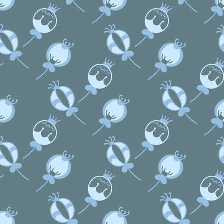 Seamless pattern. Stylized flower buds. Folk art, ethnic culture. Doodle elements, Hand drawn vector on blue backgrounds.のイラスト素材