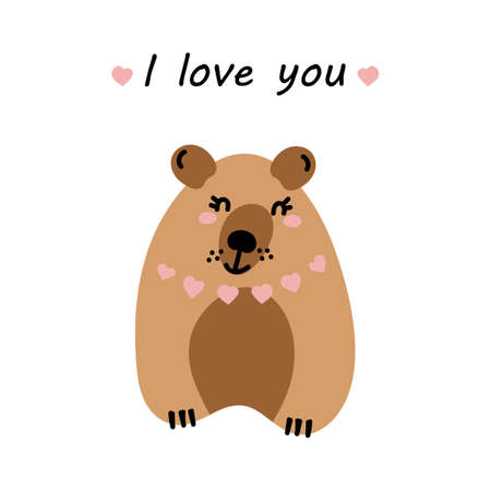 I love you. Greeting card for Valentine's Day, birthday, Mother's Day, wedding with cute bears and heart. Vector illustration.のイラスト素材