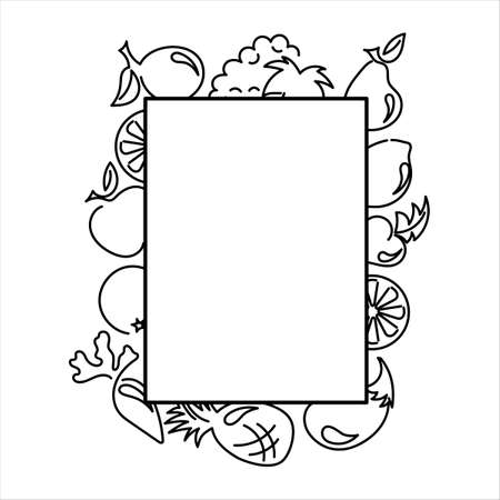 Fruits and vegetables. Outline. Frame, space for text Vector illustrationのイラスト素材