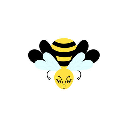 Cute cartoon bee or Bumble Bee . Vector illustration. Hand drawn insects.のイラスト素材