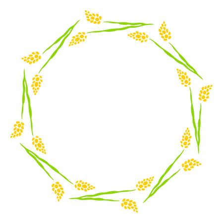 Frame of spring yellow flowers for text. Floral wreath of flowers. Hand drawn isolated illustration on white background.のイラスト素材