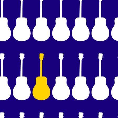 Silhouettes of classical guitars on a blue background. Seamless pattern.のイラスト素材
