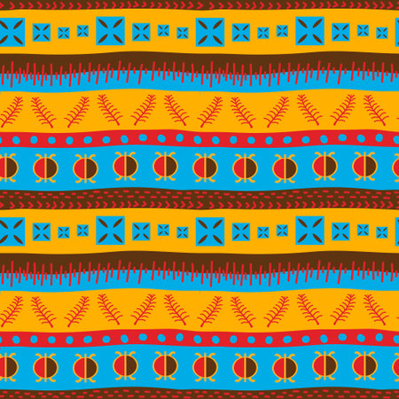 Vector seamless model with Ancient tribal ethnic symbols adinkra. Ritual screen printing of African...