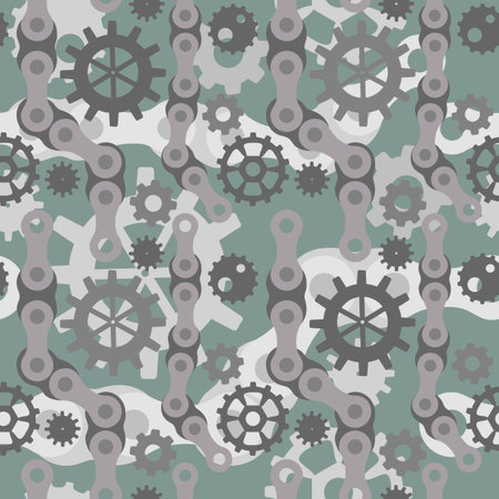 Seamless pattern with gears in the steampunk style. Three-dimensional background. Light grey and...