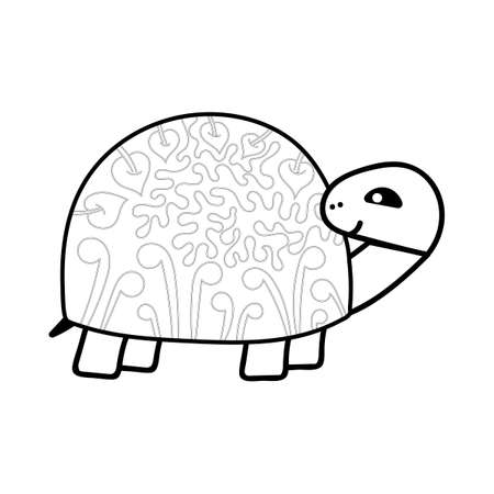 Hand-drawn coloring book . A cute turtle. Anti-stress coloring pages for children. Vector illustration.のイラスト素材