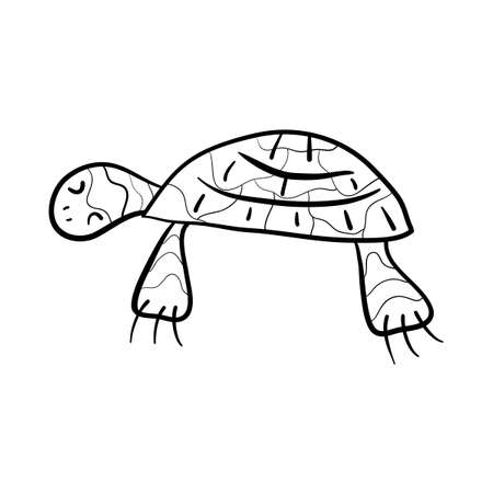Coloring book. A hand-drawn water turtle. Monochrome Simple doodle vector illustration.のイラスト素材