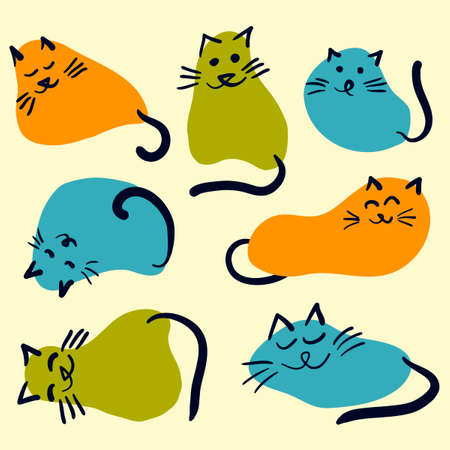 Cute cats in various poses . Animals drawn from spots. Vector Drawn poster for children.のイラスト素材