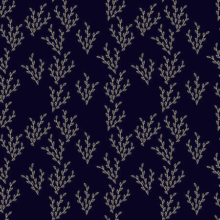 Seamless background. Simple flat floral motif . The contours of Twigs with leaves. Suitable for fabrics, album covers, phone cases. Vector. Two colorsのイラスト素材