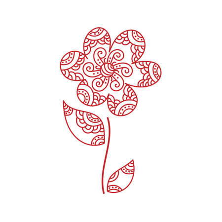 Line art flower design for coloring book page. Outline floral pattern, Doodle ornament in black and white. Hand draw vector illustration.のイラスト素材