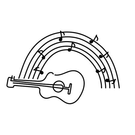 Acoustic guitar, notes , rainbow. Poster music concert festival Vectorのイラスト素材