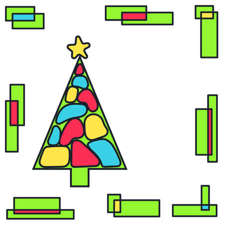 Christmas trees filled with bright abstract figures. Place for text, on white background, vectorのイラスト素材