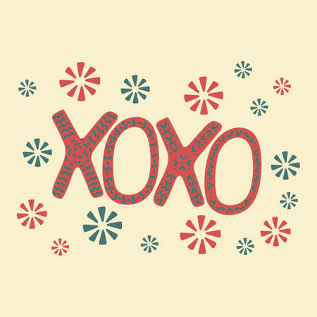 Xoxo phrase. Greeting card. Romantic lettering. Ink illustration. Modern brush calligraphy. Isolated on white background.のイラスト素材