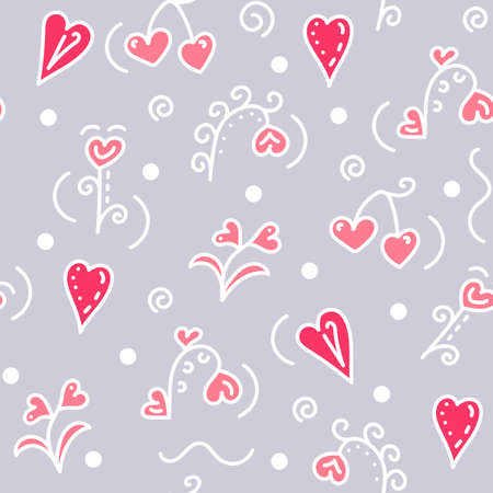 Flowers, hearts, romantic seamless pattern Vector illustration,のイラスト素材