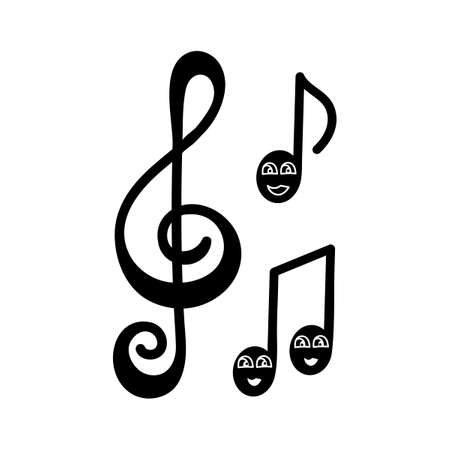 Music concert festival. Kawaii music note and treble sign. Hand drawn Doodle vector set.のイラスト素材