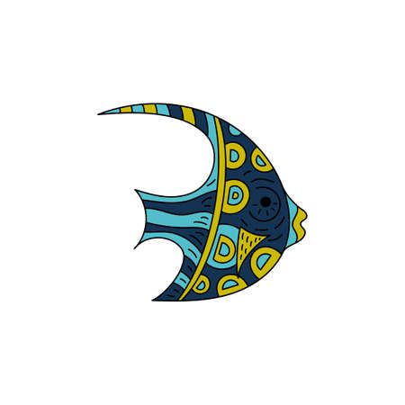 Hand drawn Underwater animal life. Sea fish in doodle style. Isolated on white backgroundのイラスト素材