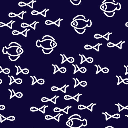 Vector seamless pattern. Doodle Cute fish swim in different directions. Outline style. For the textile, paper, background and other surface.のイラスト素材