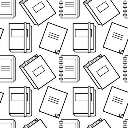 Seamless pattern with Notepad, notebooks, diaries, and sketchbooks on a white background. Outline vector illustration. Black and whiteのイラスト素材