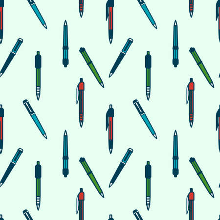 Stationery seamless pattern. School accessories, supplies and tools. Pencil, Pen, Marker, Stylus. Business and training concepts Vector illustrationのイラスト素材