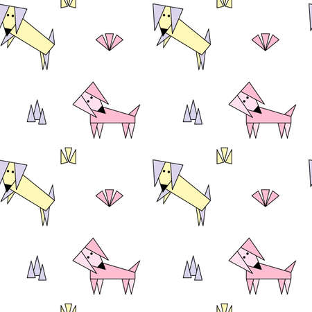 Seamless pattern with Pet dog . Cute animals in the geometric style. Background for childrens fabric, Wallpaper, covers and moreのイラスト素材