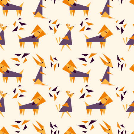 Childrens seamless pattern and dog, hare and bird. Fun geometric background for fabric, Wallpaper and other surfaces.のイラスト素材