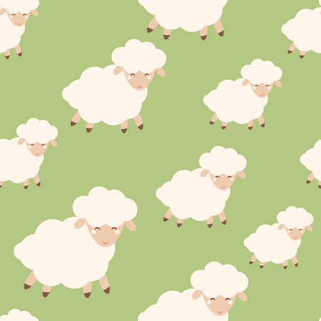 Cute sheep seamless pattern. Animals on the green lawn. Flat vector illustration for children's fabric, Wallpaper and more, Victorのイラスト素材