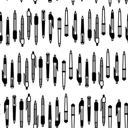 Seamless pattern with stationery, pens and pencils on a white background. Business and training concepts. Vectorのイラスト素材