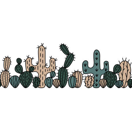 Hand drawn seamless cactus border.のイラスト素材