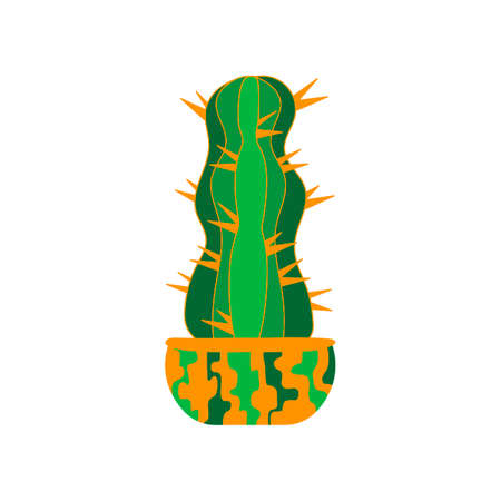 Painted cactus in a pot. Hand-drawn illustration on a white background. Isolated plant on a white background for your designのイラスト素材