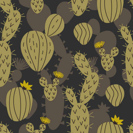 Hand drawn Succulents and cacti pattern. Vegetative ornament. Background with floral print. Hand drawn illustration for fabric, paper, Wallpaper.のイラスト素材