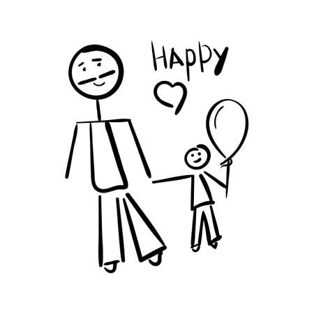 The father and the son. Happy writing. Hand-drawn illustration. A child's drawing is isolated on a white background.のイラスト素材