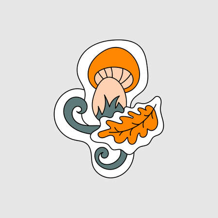 Mushroom Forest Herb composition. Vector illustration for poster design, postcards, hand drawn design elementのイラスト素材