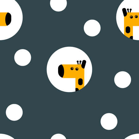Polka dot and cute giraffe seamless pattern. Flat vector illustration for kids fabric.のイラスト素材