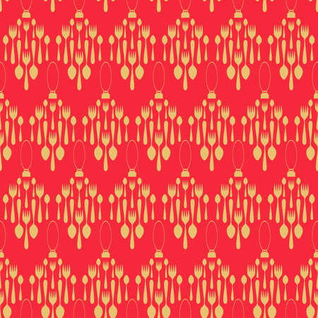 Seamless pattern New Year's Eve dinner. Christmas decorations in the shape of cones. Gold and red Vector illustration,のイラスト素材