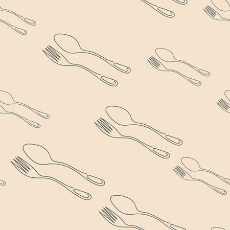 Cooking Seamless pattern. Contour Cutlery Background. line art. Kitchen utensils. Vector illustration.のイラスト素材