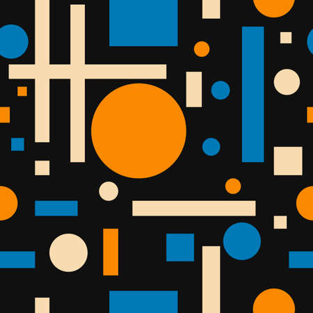 Seamless geometric pattern of circles and rectangles, simple pattern of decorative modules, color arrangement in Scandinavian style, vector illustration for fabric, paper and other surfaces.のイラスト素材