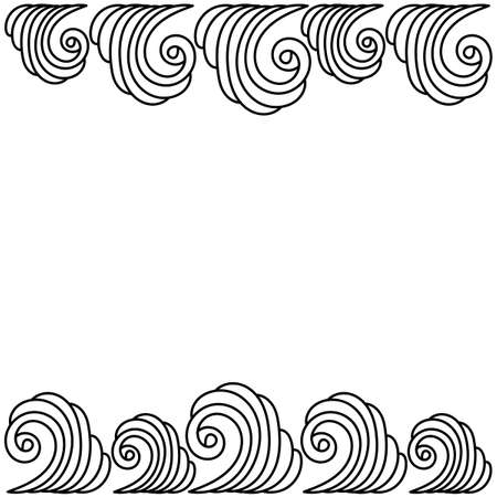 Sea stylized waves on a white background. Hand drawn vector border. Copy Space for textのイラスト素材